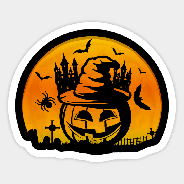 Spooky Moon Halloween Witch Monster Ghost Pumpkin 9 Sticker by fromherotozero